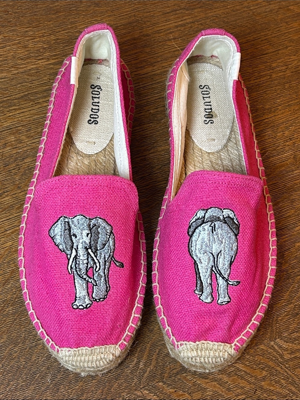 Soludos Elephant Embroidered Platform Espadrilles Smoking Slippers Pink size 6.5